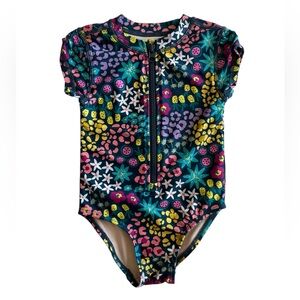 Tea Collection Navy Floral Zip-Front Girls One-Piece Swimsuit